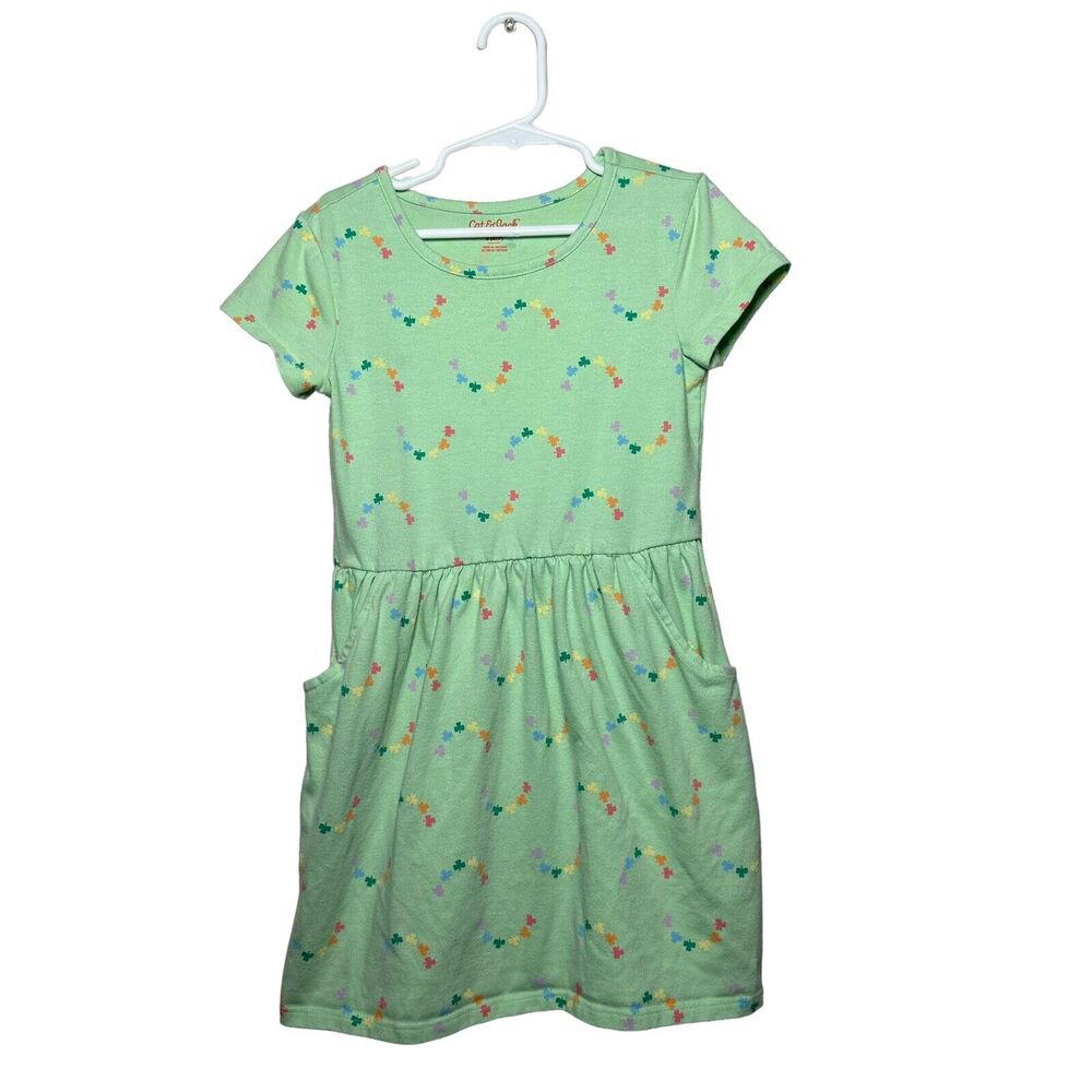 Cat & Jack St. Patrick’s Day Four Leaf Clover Rainbow Dress Size 6/7 SMALL STAIN